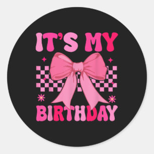 Birthday Girl Pink Coquette Ästhetische Bow Girl Y Runder Aufkleber