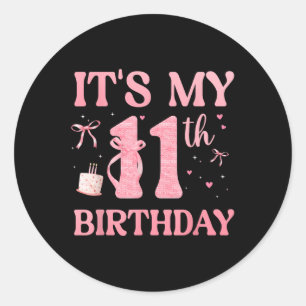 Birthday Girl Pink Coquette Bow 11 Jahre alt Aesth Runder Aufkleber