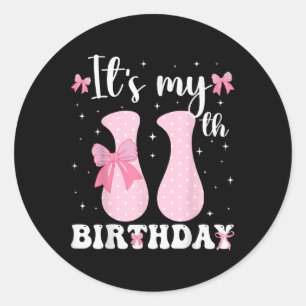 Birthday Girl Pink Coquette Bow 11 Jahre alt Aesth Runder Aufkleber