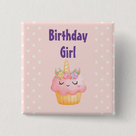 Birthday Girl - Pink Cupcake Unicorn mit Rose Button