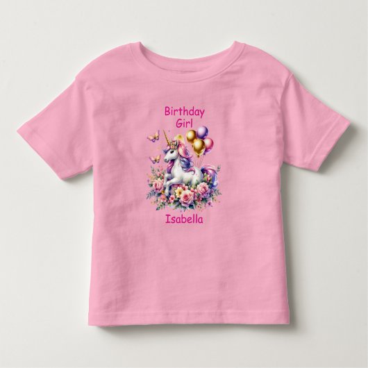 Birthday Girl Pink, Lila und Gold Unicorn Kleinkind T-shirt (Vorderseite)