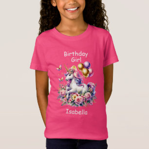 Birthday Girl Pink, Lila und Gold Unicorn T-Shirt