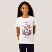Birthday Girl Pink, Lila und Gold Unicorn T-Shirt (Vorne ganz)