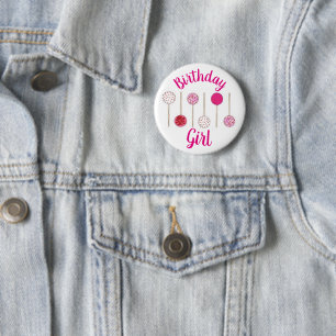 Birthday Girl Pink Mattiert Cake Pop Sprinkles Button