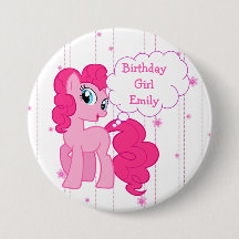 Birthday Girl Pink Pony Button