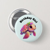 Birthday Girl - Pink Sea Turtle Whimsical & Niedli Button (Vorne & Hinten)