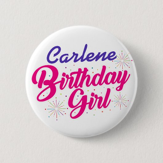 Birthday Girl Pink Text Graphic with NAME on WHITE Button (Vorderseite)