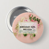 Birthday Girl Pink & White Rose Floral Bouquet Button (Vorne & Hinten)
