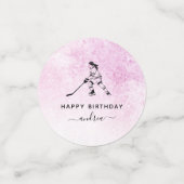 Birthday Girl Playing Ice Hockey Player Name Rosa Konfetti (Klein Vorderseite)