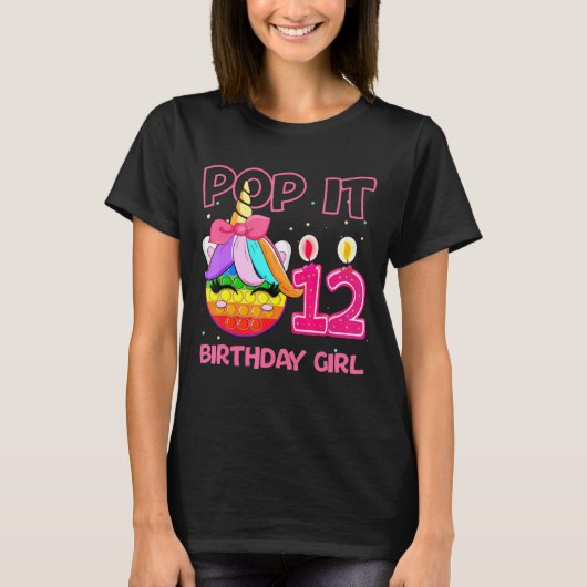 Birthday Girl Pop It 12th Birthday Unicorn Fidget T-Shirt (Vorderseite)