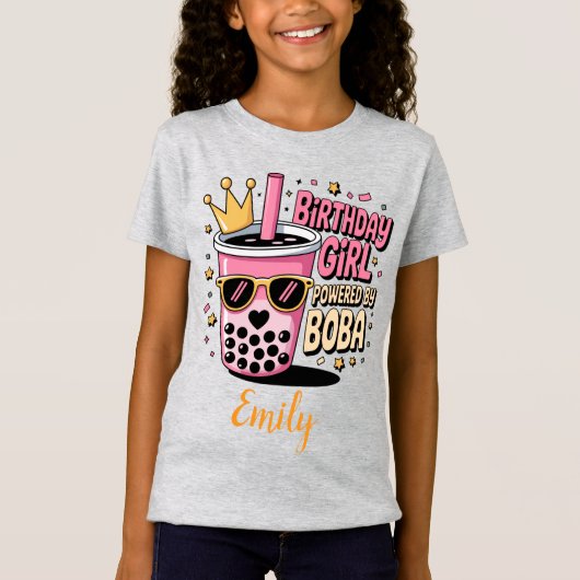Birthday Girl Powered by Boba Bubble Tea Party T-Shirt (Vorderseite)