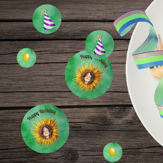 Birthday Girl Pretty Face in Sunflower Hats Green Konfetti