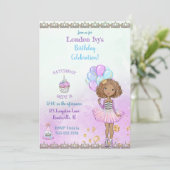 Birthday Girl Princess African American Lavender Einladung (Stehend Vorderseite)