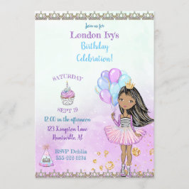 Birthday Girl Princess African American Lavender Einladung