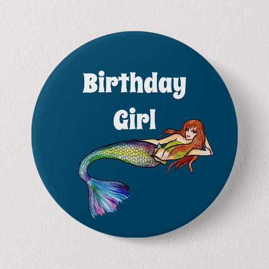 Birthday Girl Rainbow Mermaid mit Ginger Hair Button (Vorderseite)