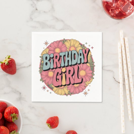 Birthday Girl - Retro Blumenzeremonie Serviette (Beispiel)