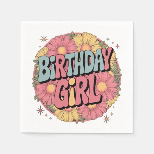 Birthday Girl - Retro Blumenzeremonie Serviette (Vorderseite)