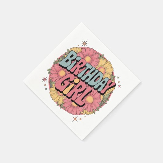 Birthday Girl - Retro Blumenzeremonie Serviette (Ecke)