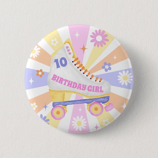 Birthday Girl Retro Roller Skate Button (Vorderseite)