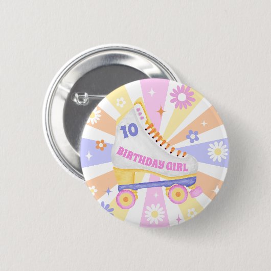Birthday Girl Retro Roller Skate Button (Vorne & Hinten)
