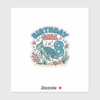 Birthday Girl Sea Turtle 8th Birthday Shirt Design Aufkleber