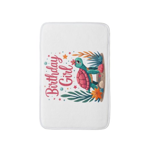 Birthday Girl Sea Turtle Theme Birthday Party Ocea Badematte (Vorderseite Vertikal)