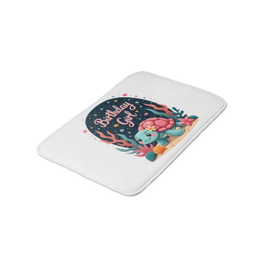 Birthday Girl Sea Turtle Theme Birthday Party Ocea Badematte (Schrägansicht)