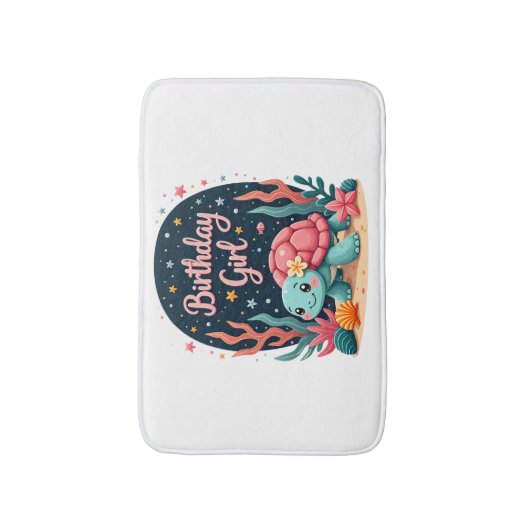 Birthday Girl Sea Turtle Theme Birthday Party Ocea Badematte (Vorderseite Vertikal)
