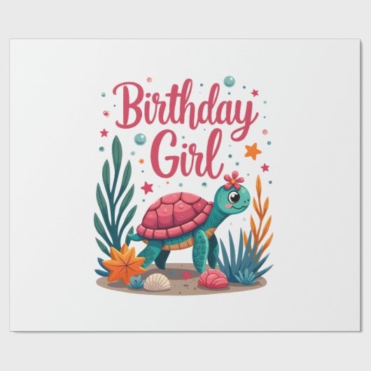 Birthday Girl Sea Turtle Theme Birthday Party Ocea Geschenkpapier (Flach)