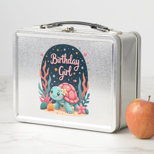 Birthday Girl Sea Turtle Theme Birthday Party Ocea Metall Brotdose (Beispiel)