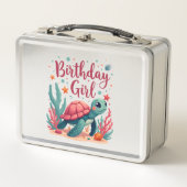 Birthday Girl Sea Turtle Theme Birthday Party Ocea Metall Brotdose (Vorderseite)