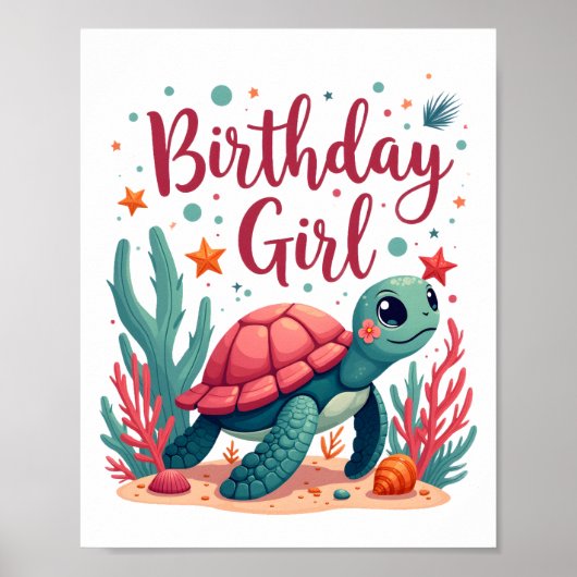 Birthday Girl Sea Turtle Theme Birthday Party Ocea Poster (Vorne)
