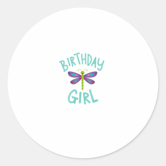 Birthday girl shirt Dragonfly birthday party tee s Runder Aufkleber (Vorderseite)