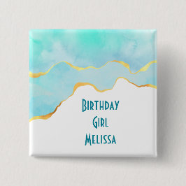 Birthday Girl Tropical Green Blue mit Gold Button