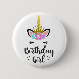 Birthday Girl Unicorn Button