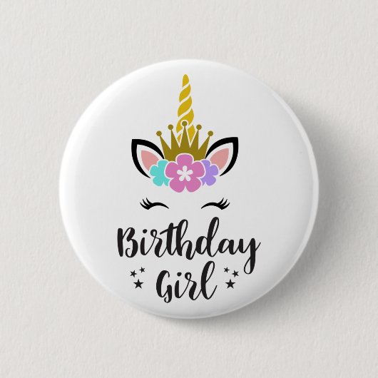 Birthday Girl Unicorn Button (Vorderseite)