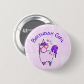 Birthday Girl Unicorn in Heart Shaped Glasses Button (Vorne & Hinten)