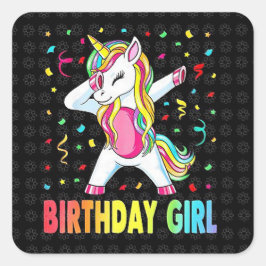 Birthday Girl Unicorn Quadratischer Aufkleber