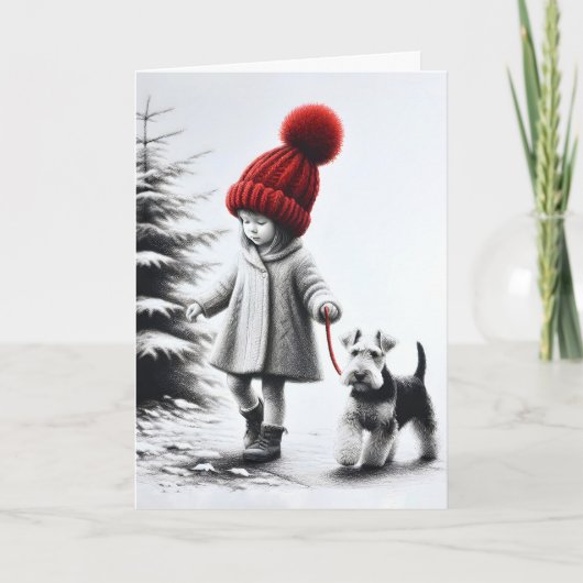 Birthday Girl Walking a Welsh Terrier Karte (Vorderseite)