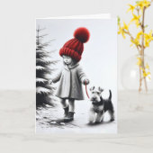 Birthday Girl Walking a Welsh Terrier Karte (Gelbe Blume)