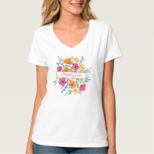 "Birthday Girl" Wasserfarbe Florals T-Shirt