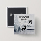Birthday Girl Winter Rustikal Wasserfarbe Button (Vorne & Hinten)