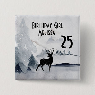 Birthday Girl Winter Rustikal Wasserfarbe Button