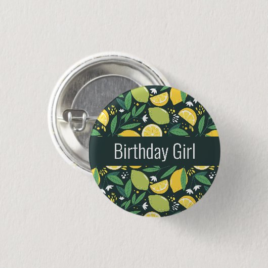Birthday Girl - Zitrone und Limes Fruchtmuster Button (Vorne & Hinten)