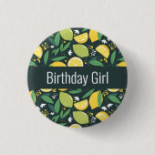 Birthday Girl - Zitrone und Limes Fruchtmuster Button (Vorderseite)