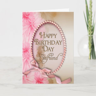 Birthday - Girlfriend - Floral - Oval Karte