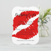 Birthday Girl's Fabulous & 50 Bright Red Lipstick Einladung (Stehend Vorderseite)