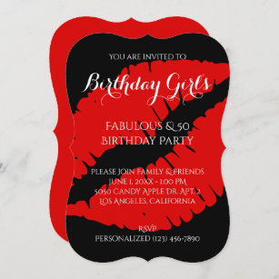 Birthday Girl's Fabulous & 50 Bright Red Lipstick Einladung