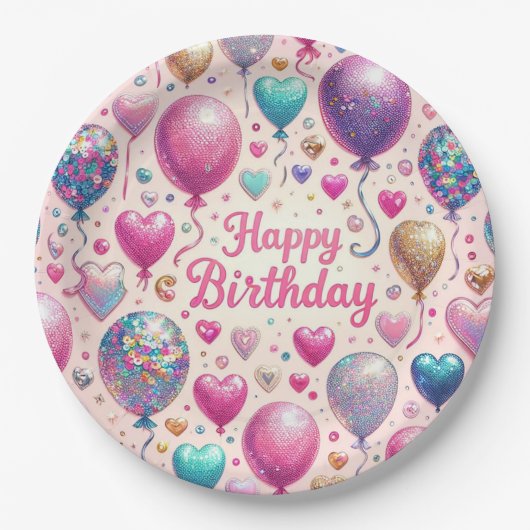 Birthday Glittery Balloons Pappteller (Vorderseite)
