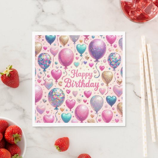 Birthday Glittery Balloons Serviette (Beispiel)